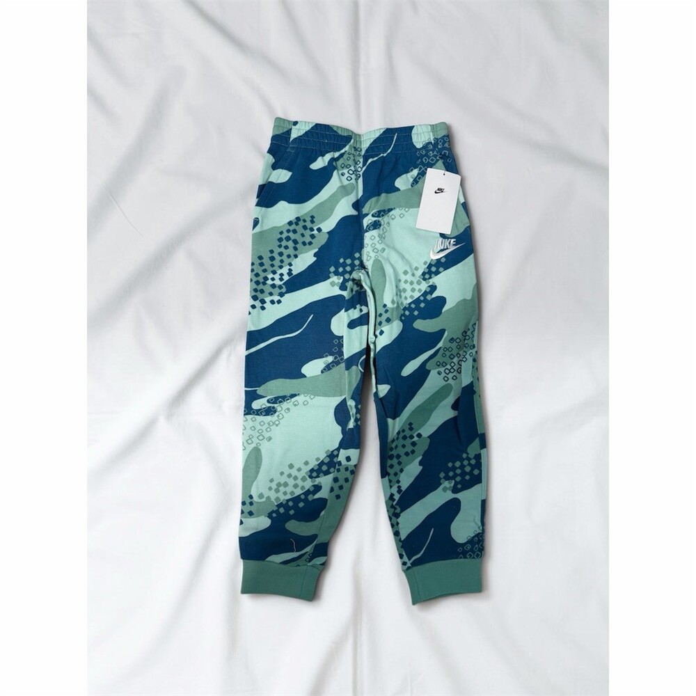 Nike Little Boys Jogger Pants Size 7 Blue/Green Camo Fleece Lined Elastic Waist